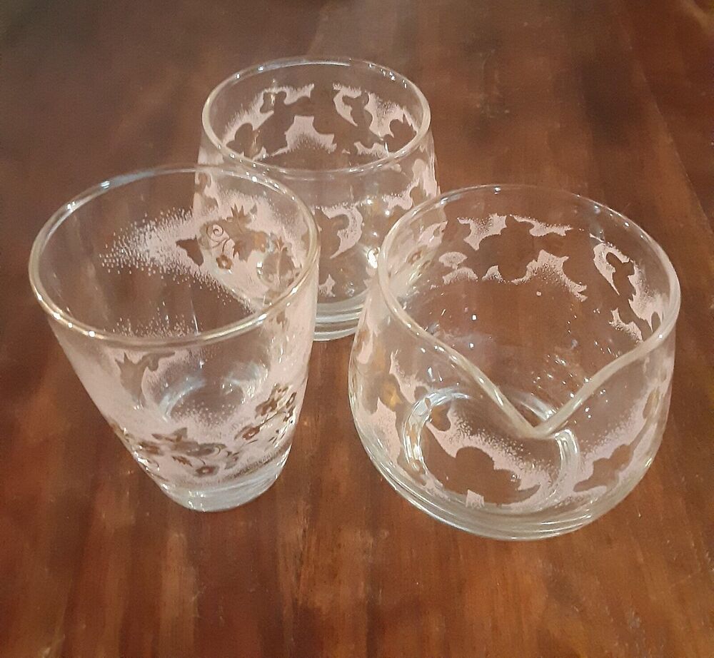 Vintage Libby Pink Duchess 22K Glass 3pc Set Mid Century